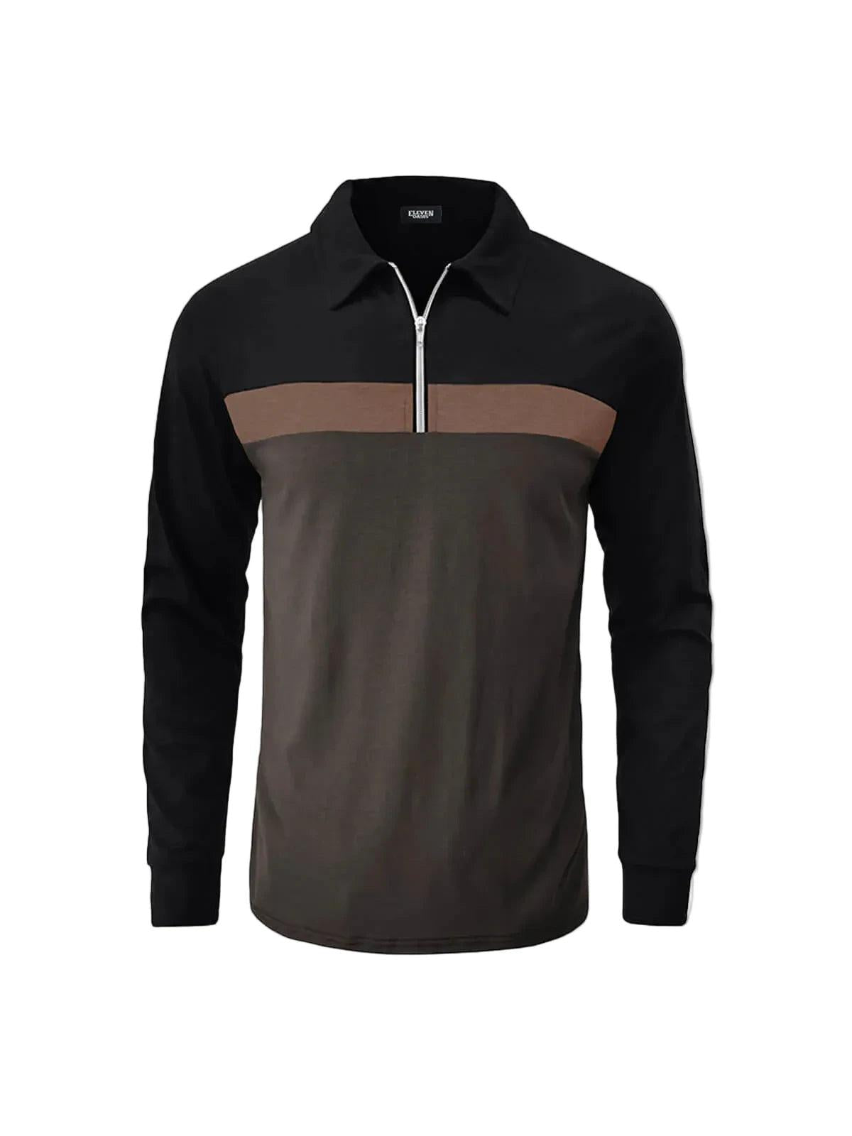 Męska Koszulka Polo z Długim Rękawem i Zamkiem-Sweaters for Men-Olave