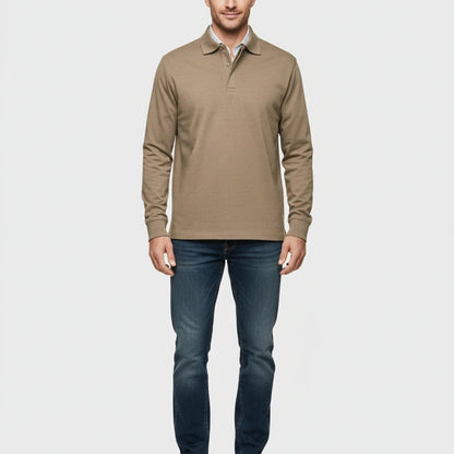 Męska koszulka polo z długim rękawem i zapięciem na guziki-Shirts for men-Olave