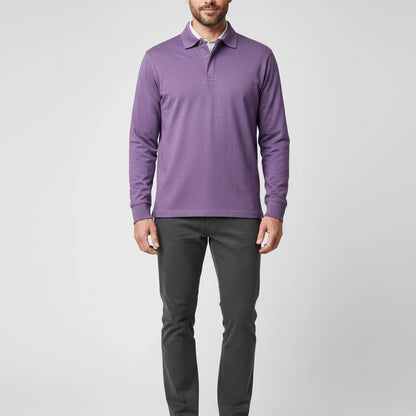 Męska koszulka polo z długim rękawem i zapięciem na guziki-Shirts for men-Olave