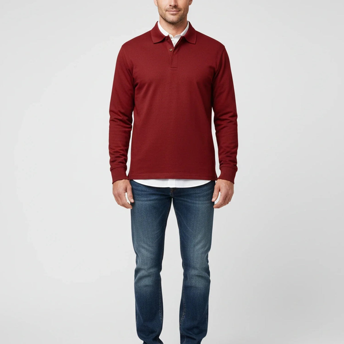 Męska koszulka polo z długim rękawem i zapięciem na guziki-Shirts for men-Olave
