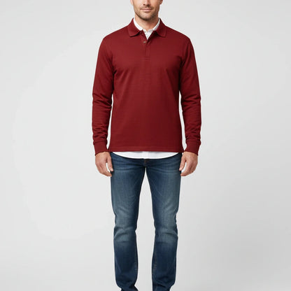 Męska koszulka polo z długim rękawem i zapięciem na guziki-Shirts for men-Olave
