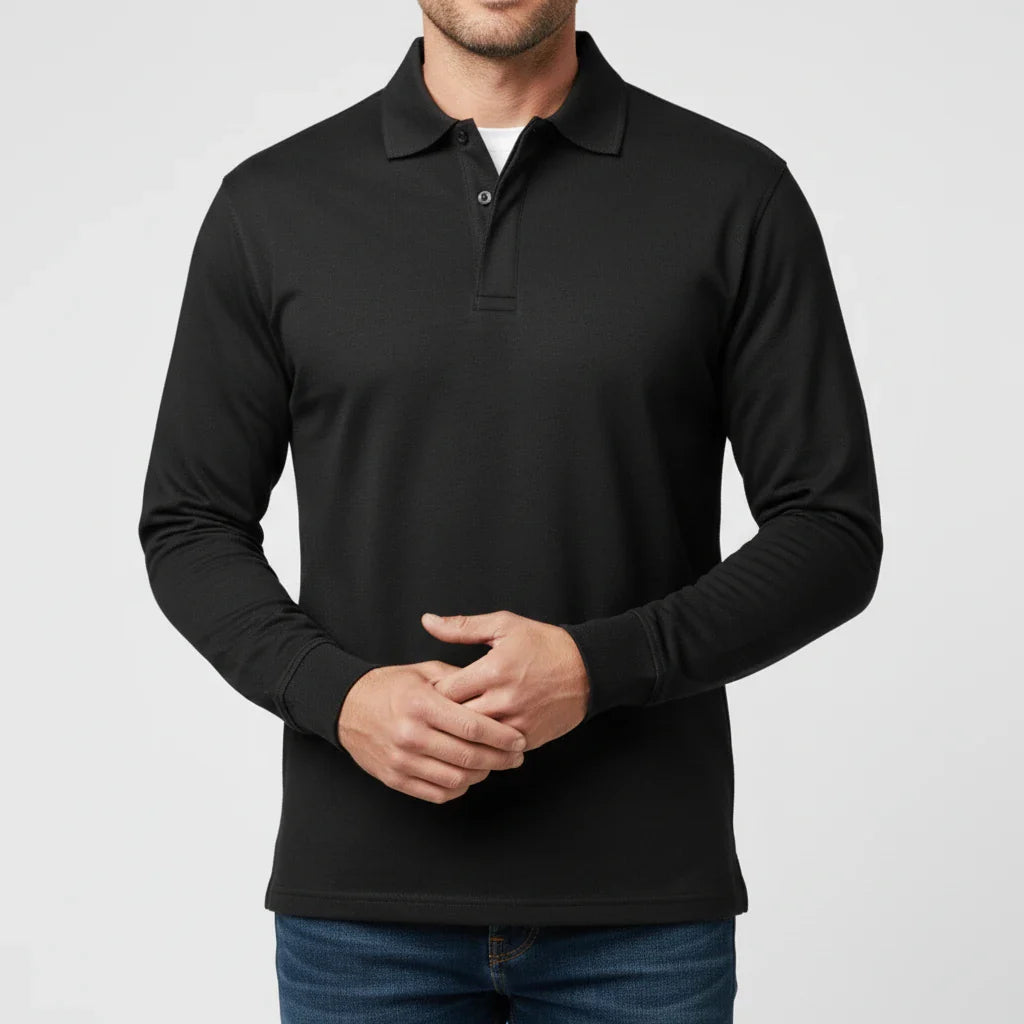 Męska koszulka polo z długim rękawem i zapięciem na guziki-Shirts for men-Olave