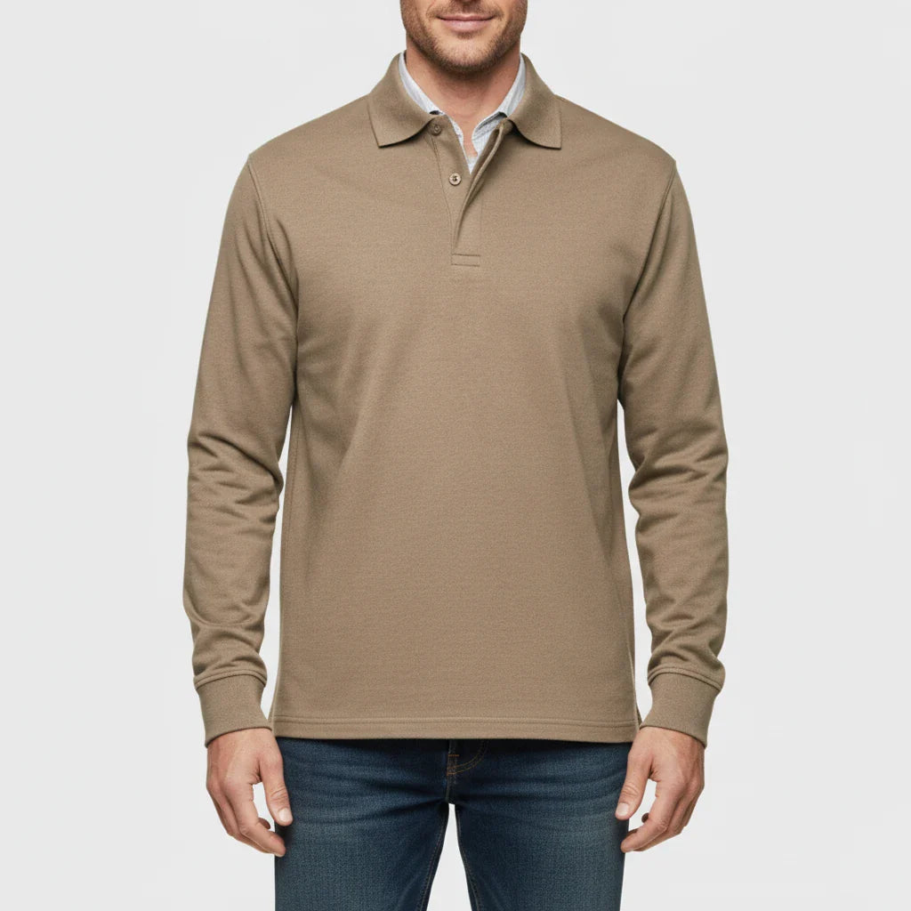 Męska koszulka polo z długim rękawem i zapięciem na guziki-Shirts for men-Olave
