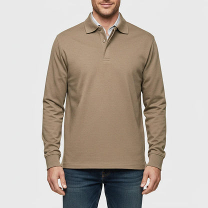 Męska koszulka polo z długim rękawem i zapięciem na guziki-Shirts for men-Olave