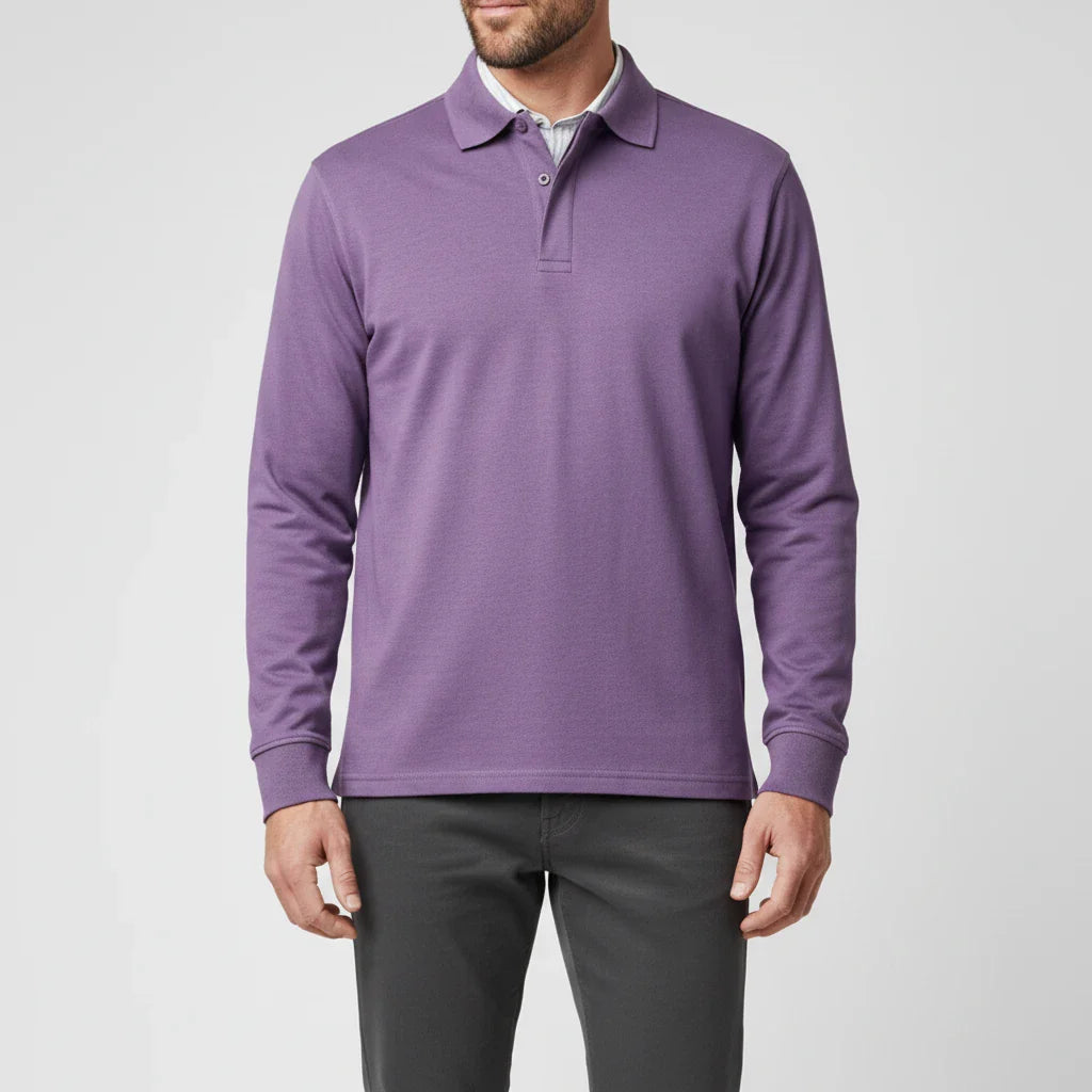Męska koszulka polo z długim rękawem i zapięciem na guziki-Shirts for men-Olave