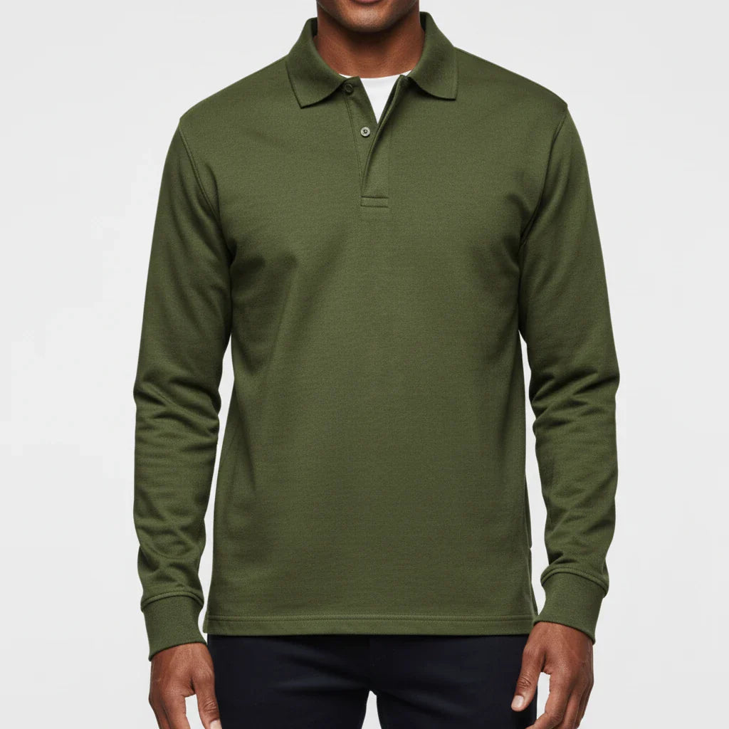 Męska koszulka polo z długim rękawem i zapięciem na guziki-Shirts for men-Olave