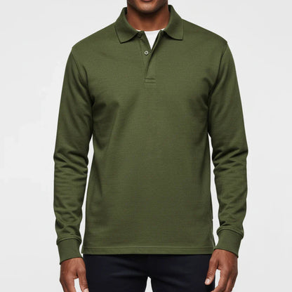 Męska koszulka polo z długim rękawem i zapięciem na guziki-Shirts for men-Olave