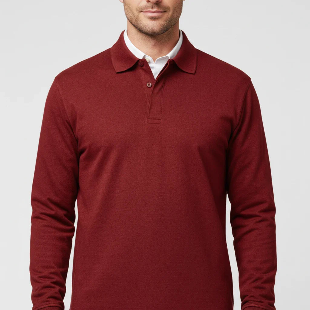 Męska koszulka polo z długim rękawem i zapięciem na guziki-Shirts for men-Olave