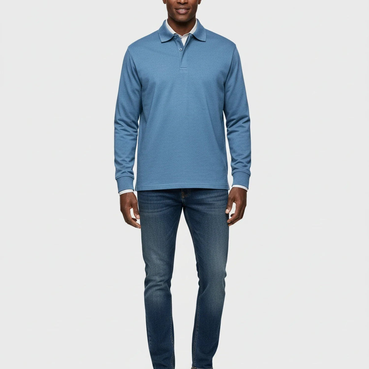 Męska koszulka polo z długim rękawem i zapięciem na guziki-Shirts for men-Olave