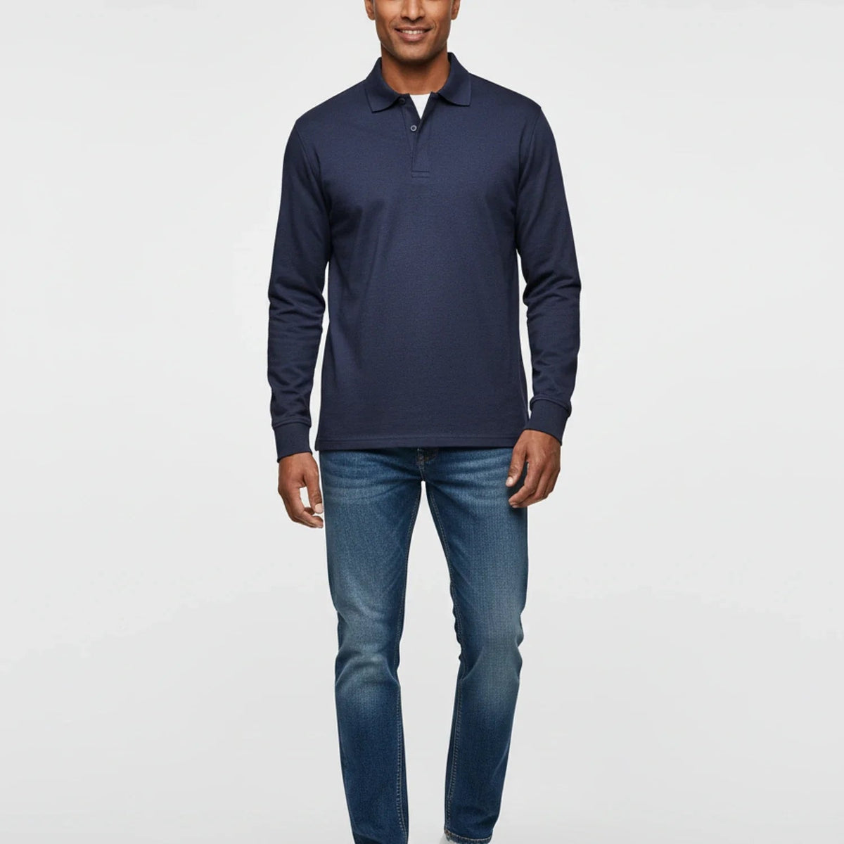 Męska koszulka polo z długim rękawem i zapięciem na guziki-Shirts for men-Olave