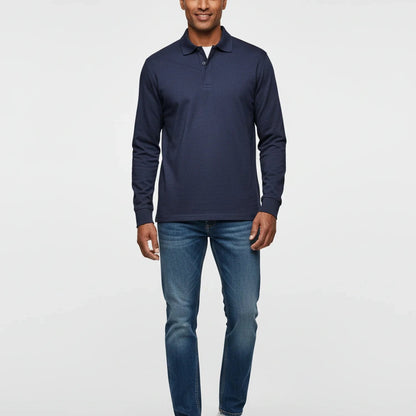 Męska koszulka polo z długim rękawem i zapięciem na guziki-Shirts for men-Olave