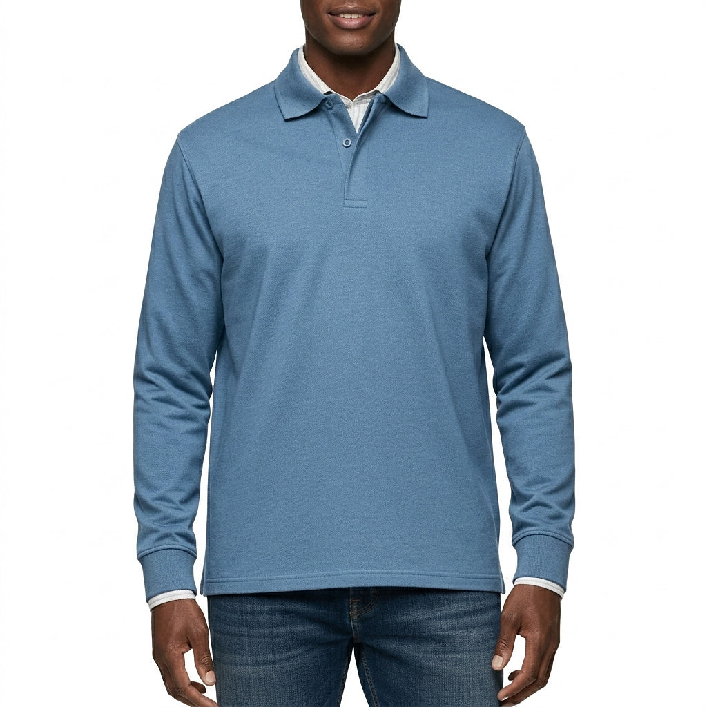 Męska koszulka polo z długim rękawem i zapięciem na guziki-Shirts for men-Olave