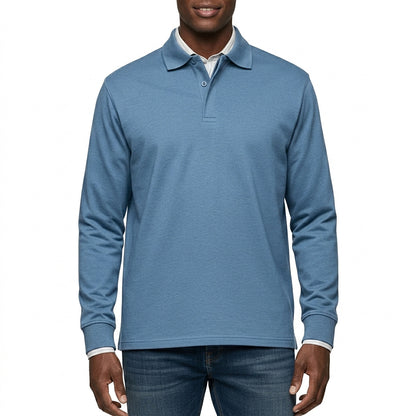 Męska koszulka polo z długim rękawem i zapięciem na guziki-Shirts for men-Olave