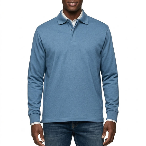 Męska koszulka polo z długim rękawem i zapięciem na guziki-Shirts for men-Olave