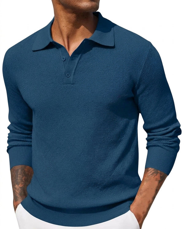Męska koszulka polo z dzianiny o fakturowanym wzorze-T-Shirts & Polos for men-Olave
