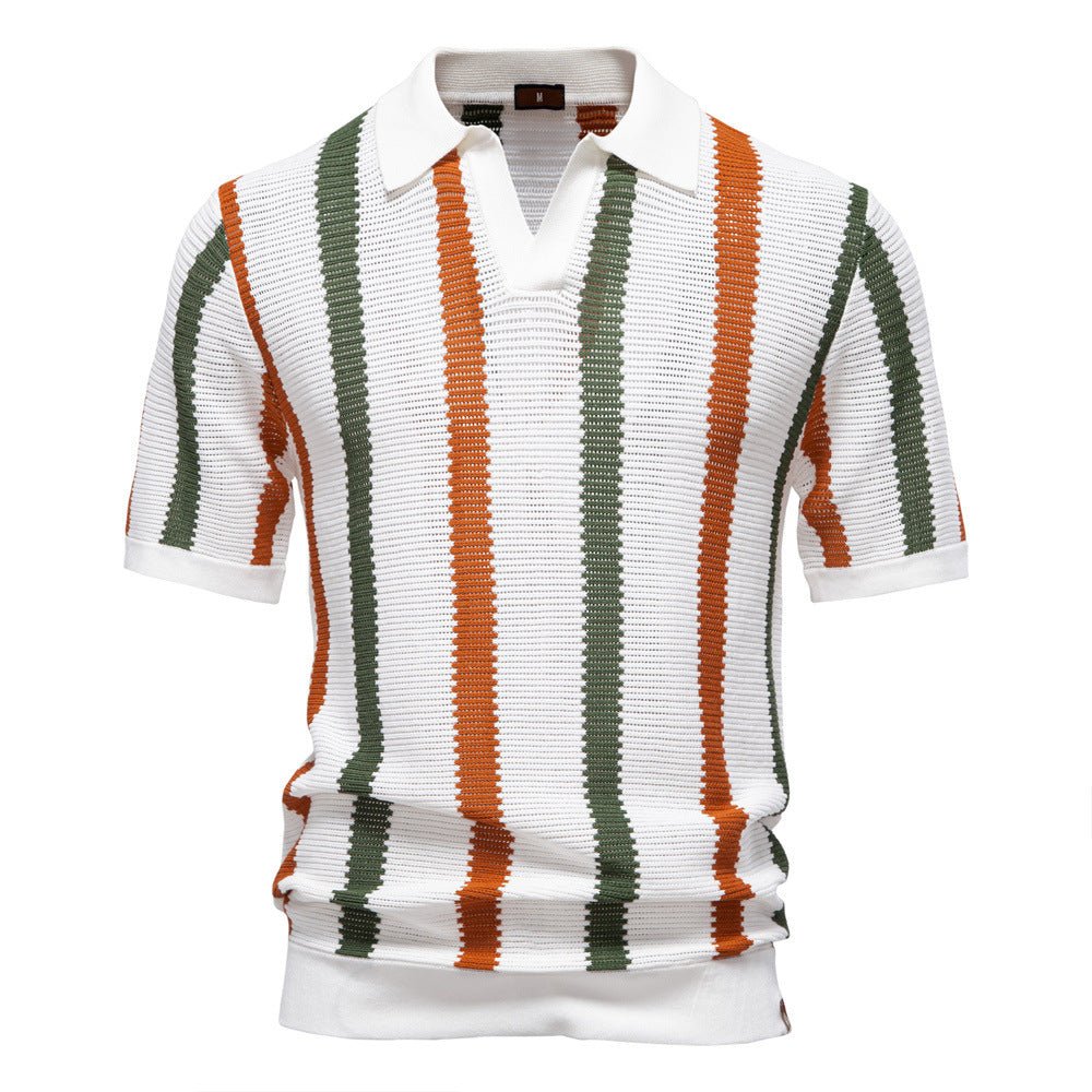 Męska koszulka polo z dzianiny w paski-T-Shirts & Polos for men-Olave