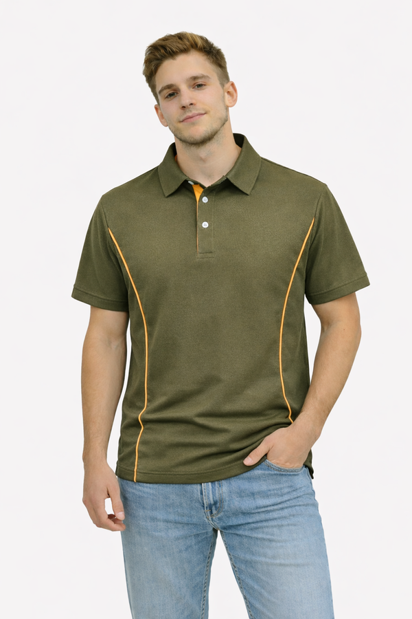Męska koszulka polo z krótkim rękawem i listwą guzikową-Shirts for Men-Olave