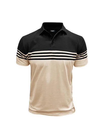 Męska koszulka polo z krótkim rękawem i poziomymi paskami-Shirts for Men-Olave