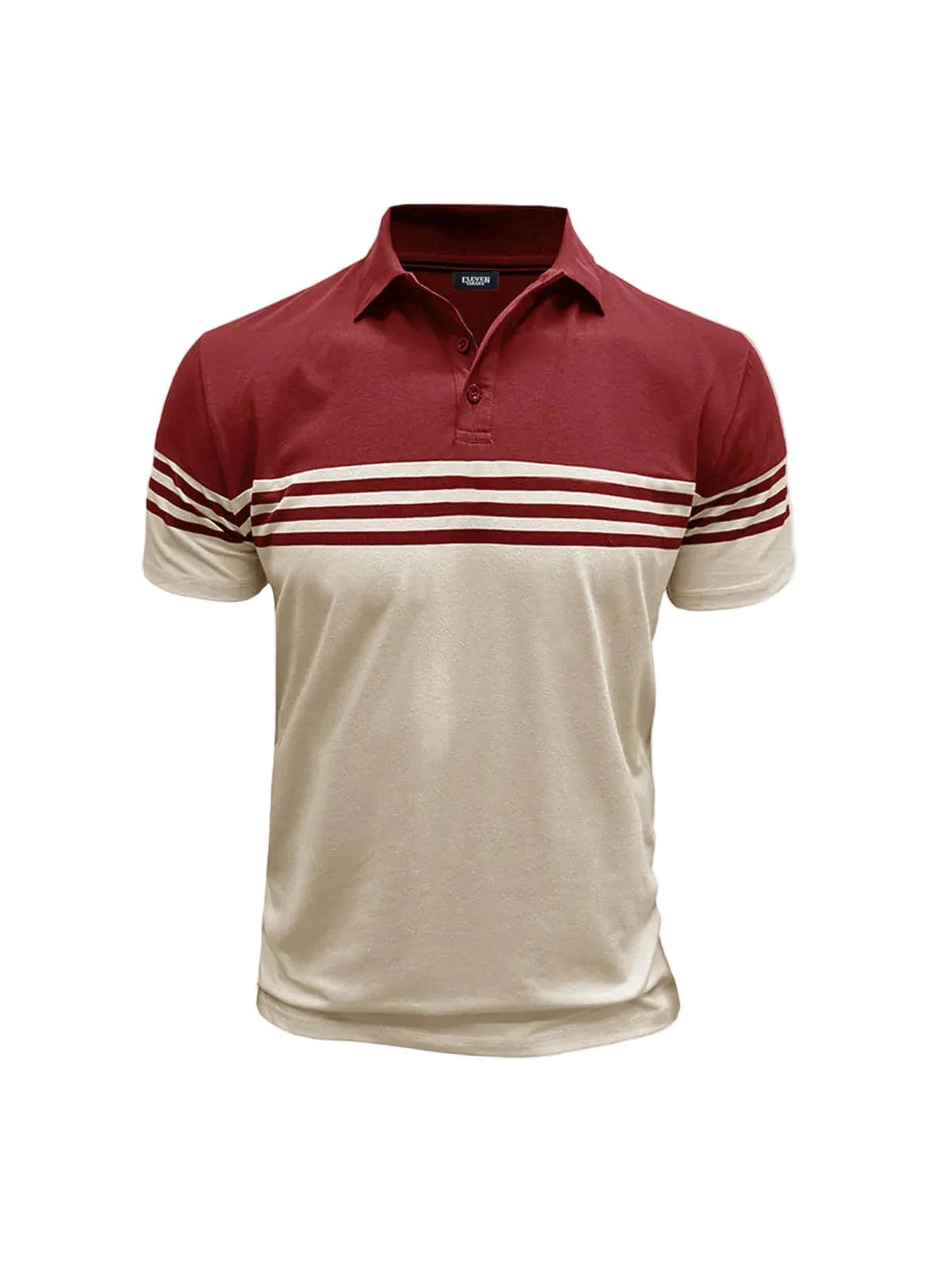 Męska koszulka polo z krótkim rękawem i poziomymi paskami-Shirts for Men-Olave