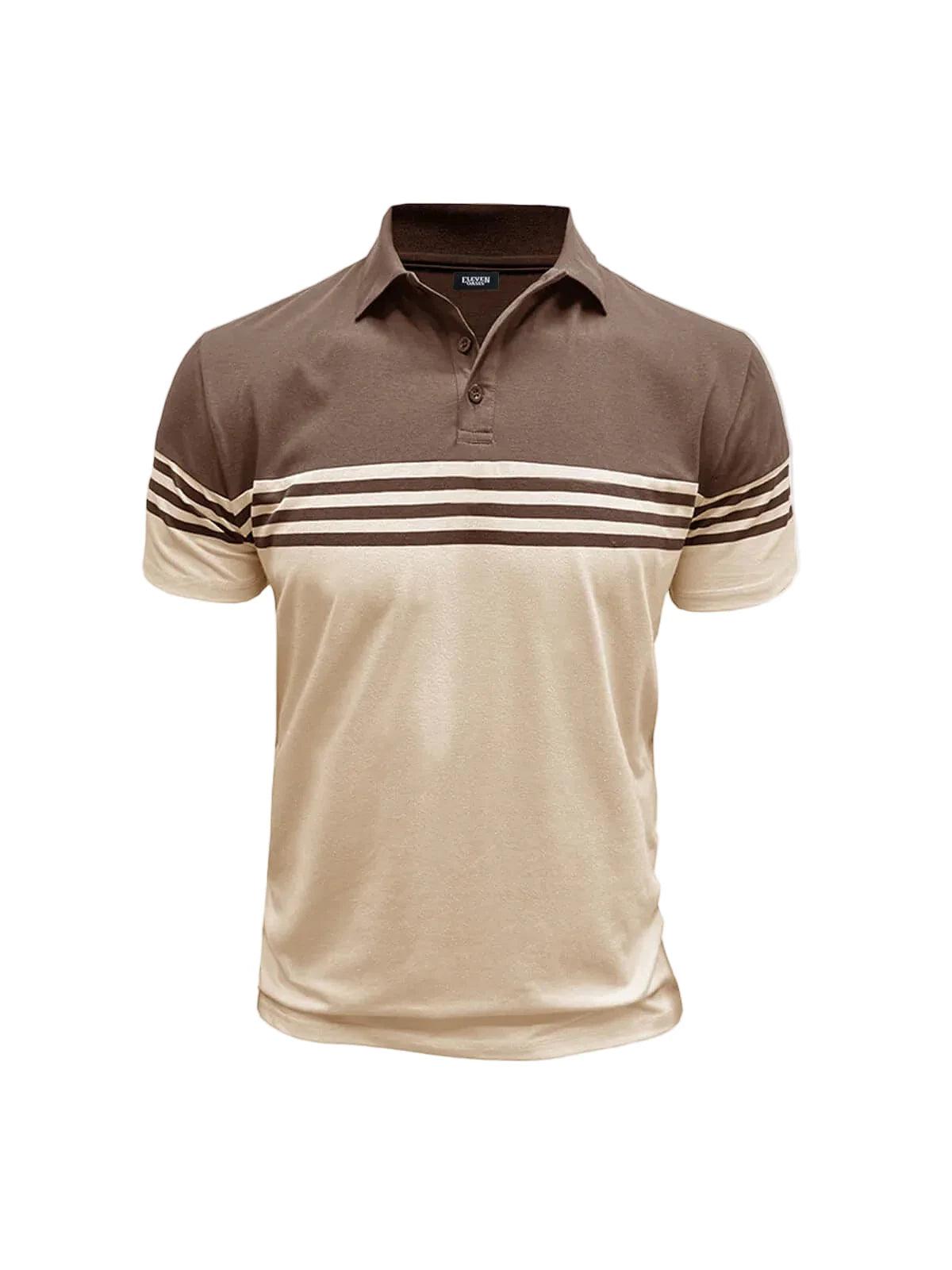Męska koszulka polo z krótkim rękawem i poziomymi paskami-Shirts for Men-Olave