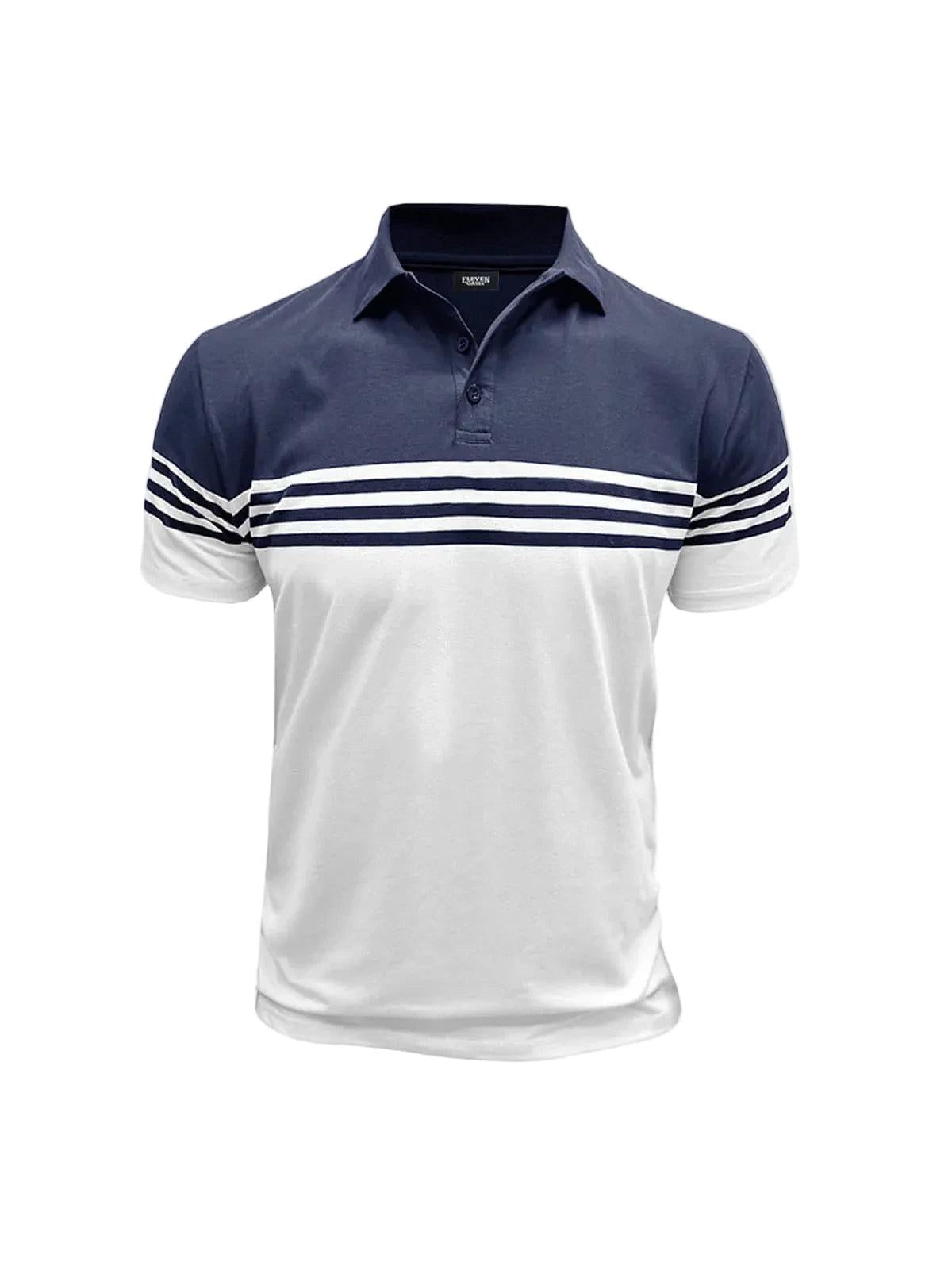 Męska koszulka polo z krótkim rękawem i poziomymi paskami-Shirts for Men-Olave