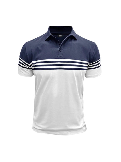 Męska koszulka polo z krótkim rękawem i poziomymi paskami-Shirts for Men-Olave