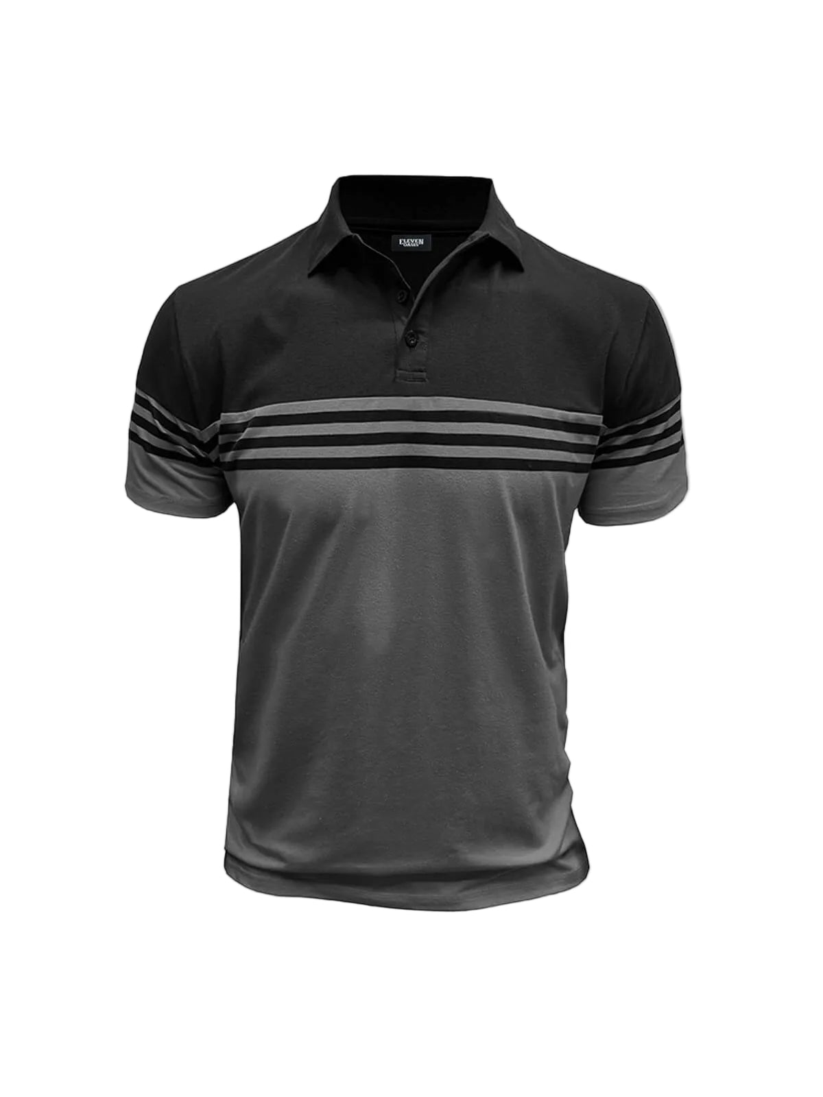 Męska koszulka polo z krótkim rękawem i poziomymi paskami-Shirts for Men-Olave