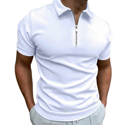 Męska koszulka polo z krótkim rękawem i zamkiem błyskawicznym-Tops for men-Olave