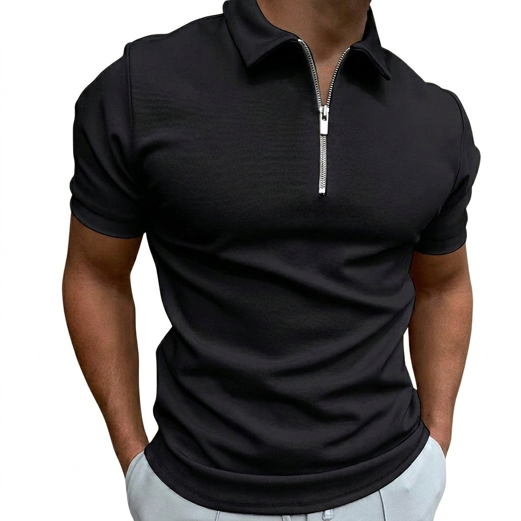 Męska koszulka polo z krótkim rękawem i zamkiem błyskawicznym-Tops for men-Olave