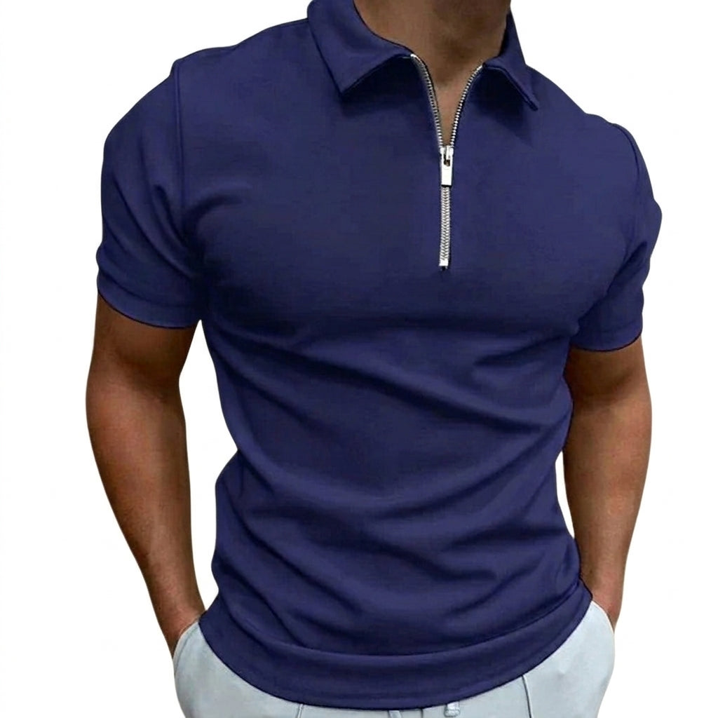 Męska koszulka polo z krótkim rękawem i zamkiem błyskawicznym-Tops for men-Olave