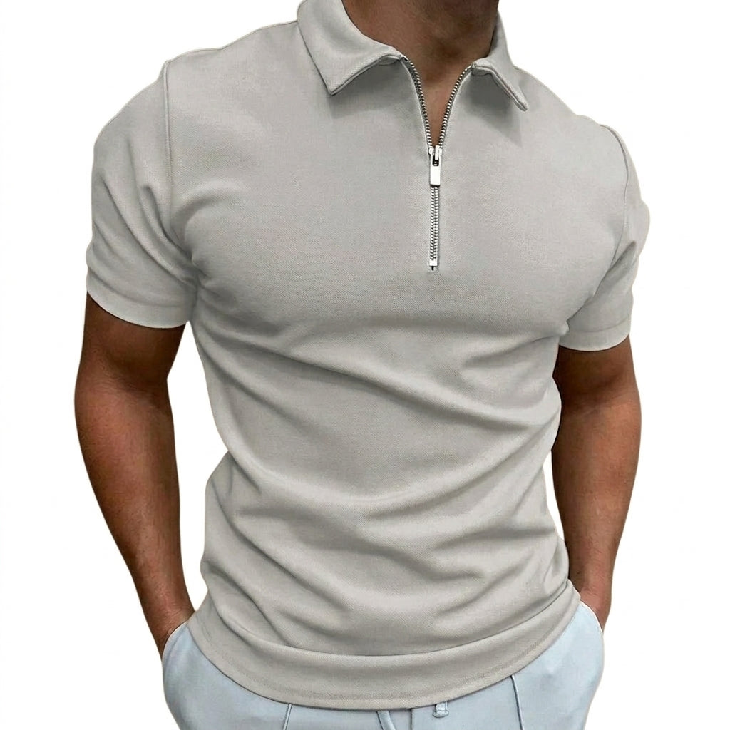 Męska koszulka polo z krótkim rękawem i zamkiem błyskawicznym-Tops for men-Olave