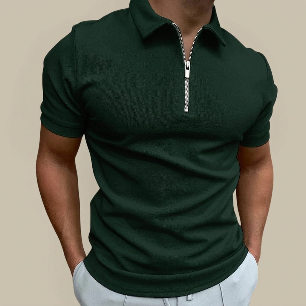 Męska koszulka polo z krótkim rękawem i zamkiem błyskawicznym-Tops for men-Olave