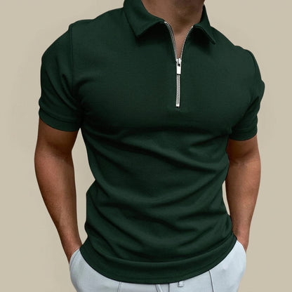Męska koszulka polo z krótkim rękawem i zamkiem błyskawicznym-Tops for men-Olave