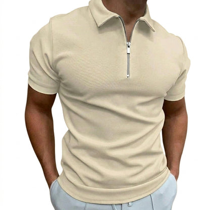 Męska koszulka polo z krótkim rękawem i zamkiem błyskawicznym-Tops for men-Olave