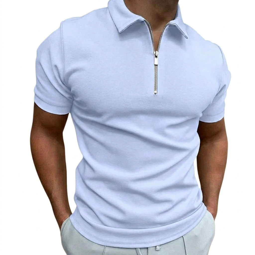 Męska koszulka polo z krótkim rękawem i zamkiem błyskawicznym-Tops for men-Olave