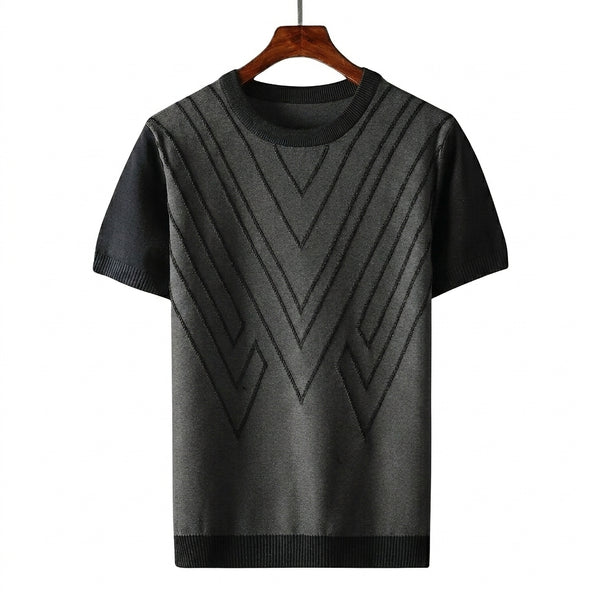 Męska koszulka z dzianiny z krótkim rękawem i geometrycznym wzorem w kształcie litery V-T-shirt for men-Olave
