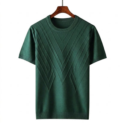 Męska koszulka z dzianiny z krótkim rękawem i geometrycznym wzorem w kształcie litery V-T-shirt for men-Olave