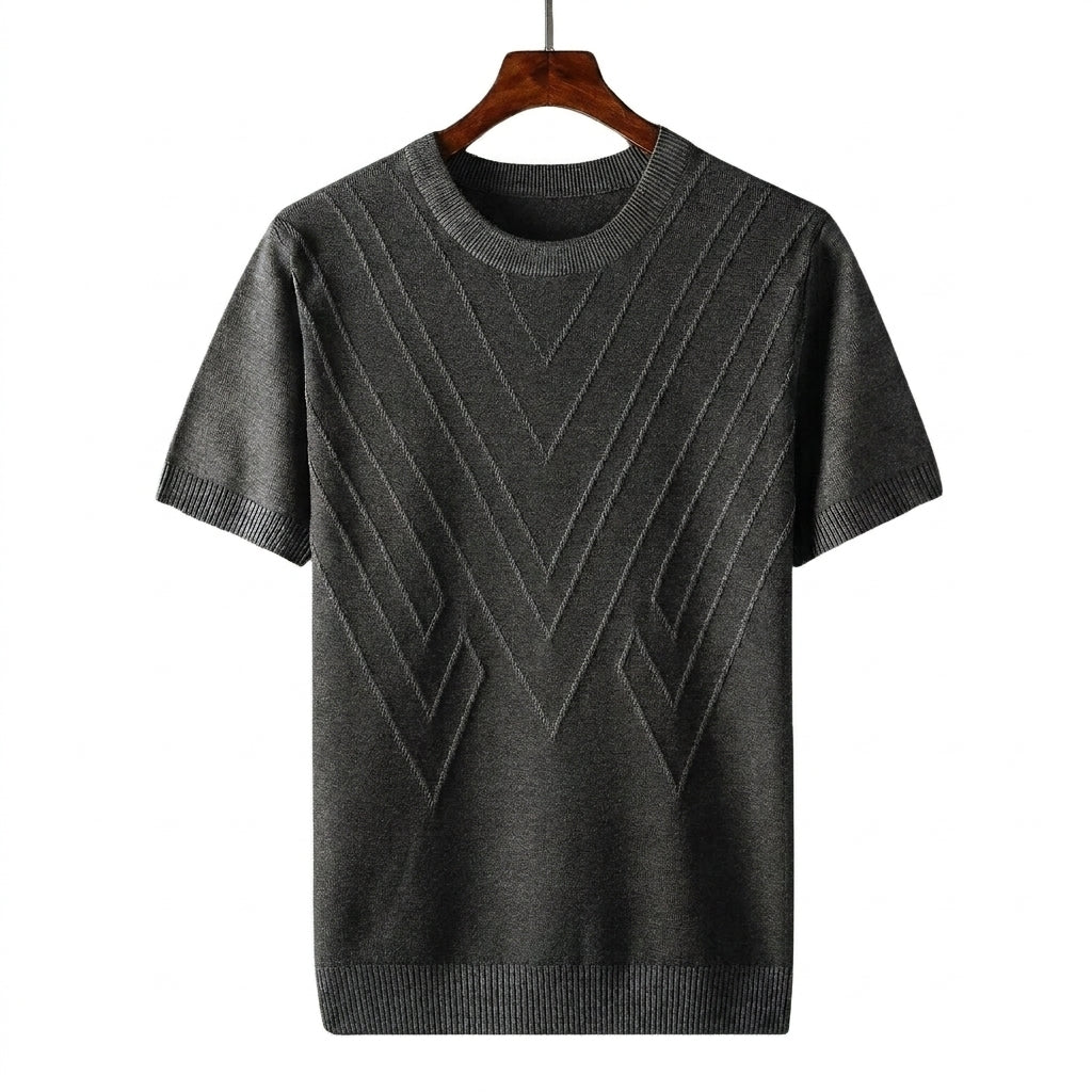 Męska koszulka z dzianiny z krótkim rękawem i geometrycznym wzorem w kształcie litery V-T-shirt for men-Olave