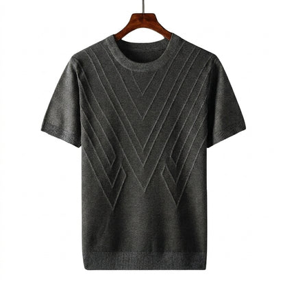 Męska koszulka z dzianiny z krótkim rękawem i geometrycznym wzorem w kształcie litery V-T-shirt for men-Olave