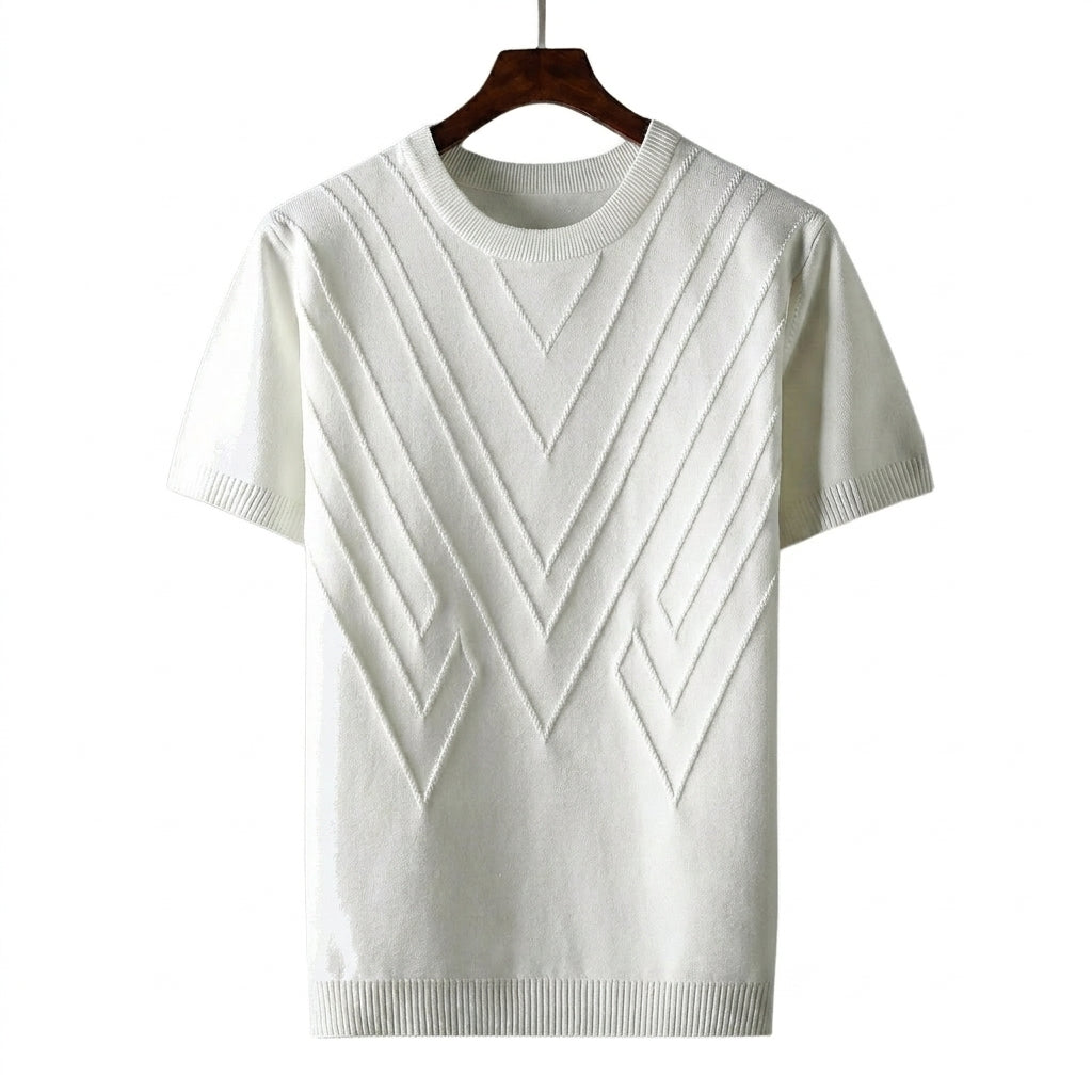 Męska koszulka z dzianiny z krótkim rękawem i geometrycznym wzorem w kształcie litery V-T-shirt for men-Olave