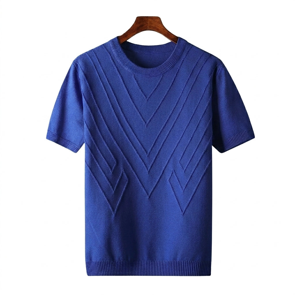 Męska koszulka z dzianiny z krótkim rękawem i geometrycznym wzorem w kształcie litery V-T-shirt for men-Olave