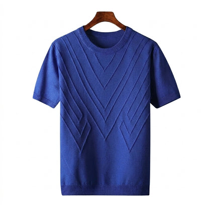 Męska koszulka z dzianiny z krótkim rękawem i geometrycznym wzorem w kształcie litery V-T-shirt for men-Olave