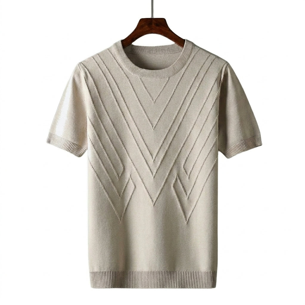 Męska koszulka z dzianiny z krótkim rękawem i geometrycznym wzorem w kształcie litery V-T-shirt for men-Olave