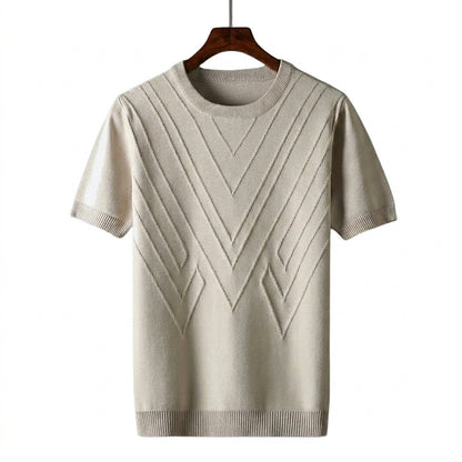 Męska koszulka z dzianiny z krótkim rękawem i geometrycznym wzorem w kształcie litery V-T-shirt for men-Olave