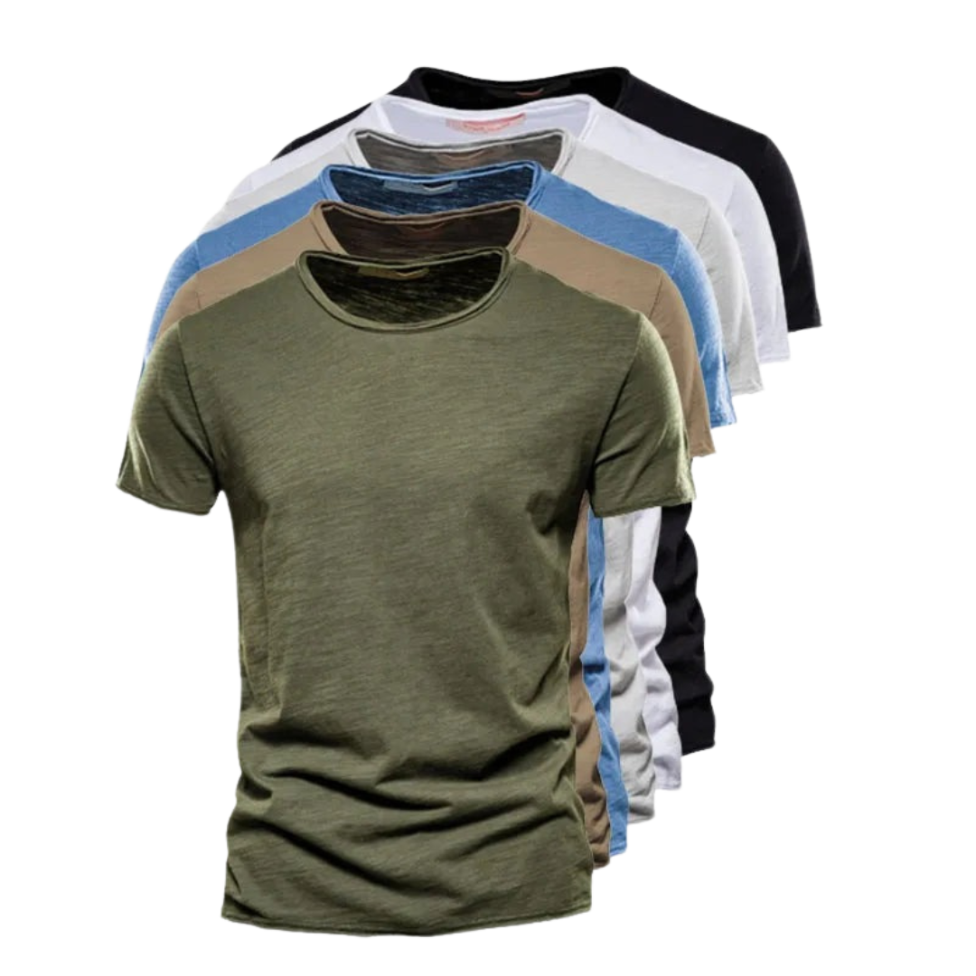 Męska koszulka z krótkim rękawem, okrągłym dekoltem i teksturą slub-T-shirt for men-Olave
