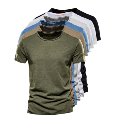 Męska koszulka z krótkim rękawem, okrągłym dekoltem i teksturą slub-T-shirt for men-Olave