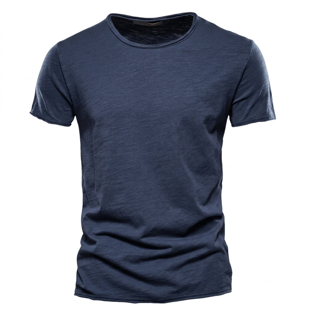 Męska koszulka z krótkim rękawem, okrągłym dekoltem i teksturą slub-T-shirt for men-Olave