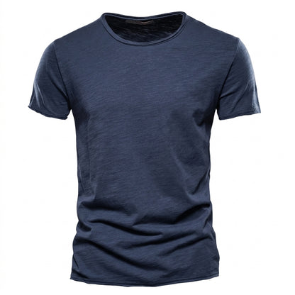 Męska koszulka z krótkim rękawem, okrągłym dekoltem i teksturą slub-T-shirt for men-Olave