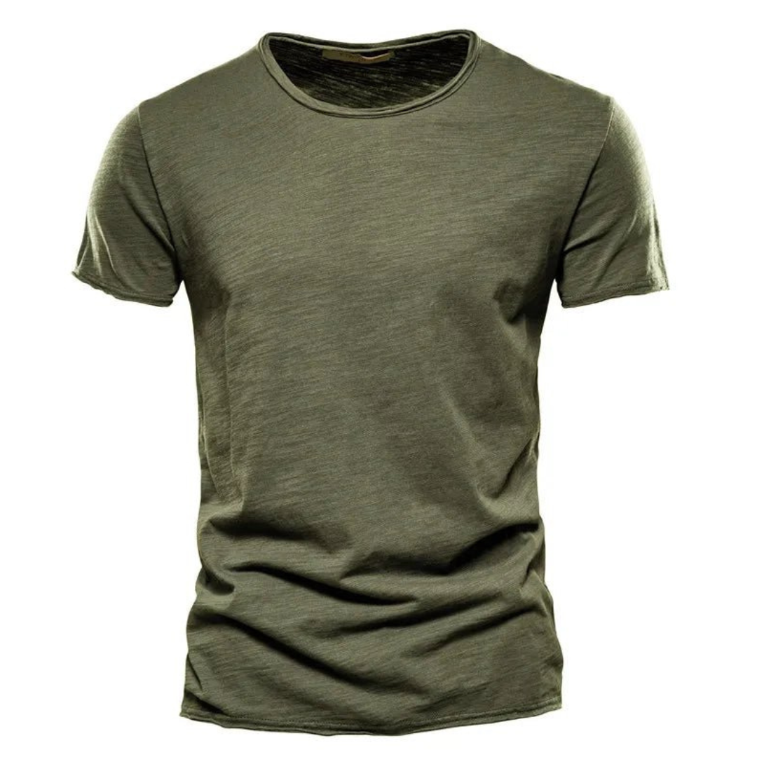 Męska koszulka z krótkim rękawem, okrągłym dekoltem i teksturą slub-T-shirt for men-Olave