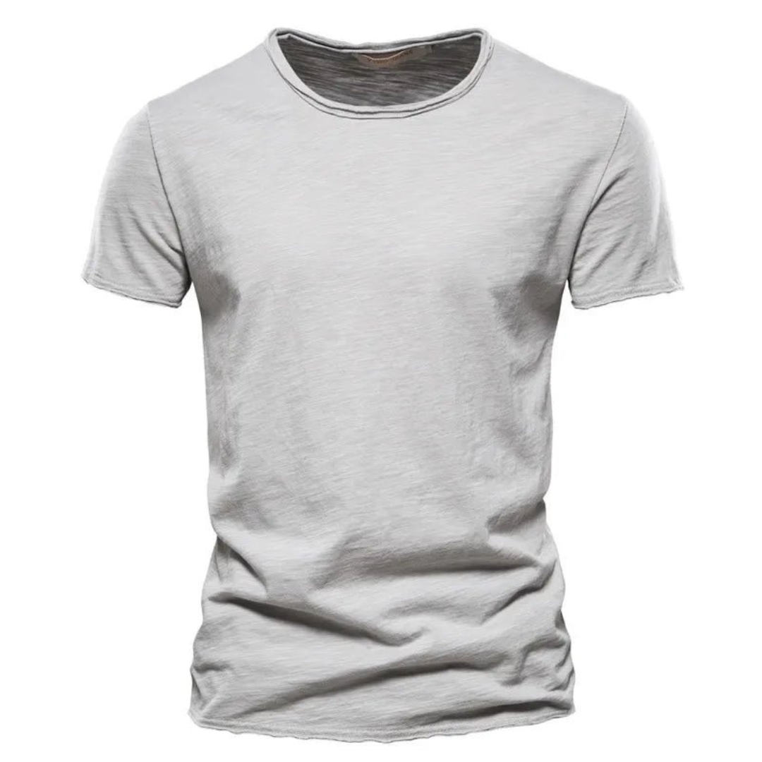 Męska koszulka z krótkim rękawem, okrągłym dekoltem i teksturą slub-T-shirt for men-Olave